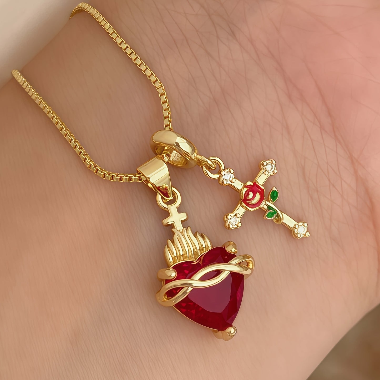 Gold Faith Double Pendant Necklace