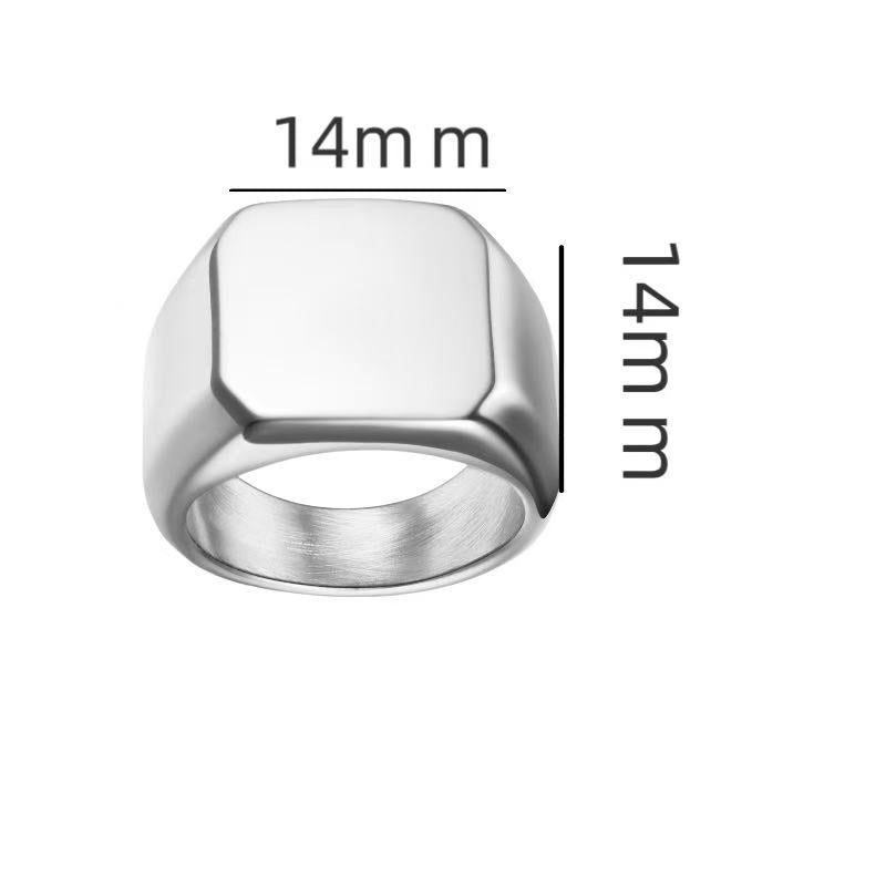 A solid and ooth four-sided ring for men that can be engraved with logos