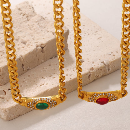 High-end vintage choker chain with cat's eye  inlaid style