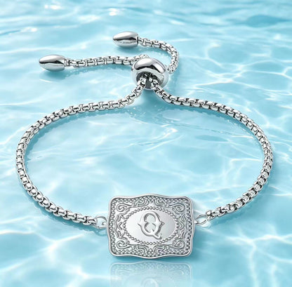 18K Lettered Embossed Fine Chain Bracelet