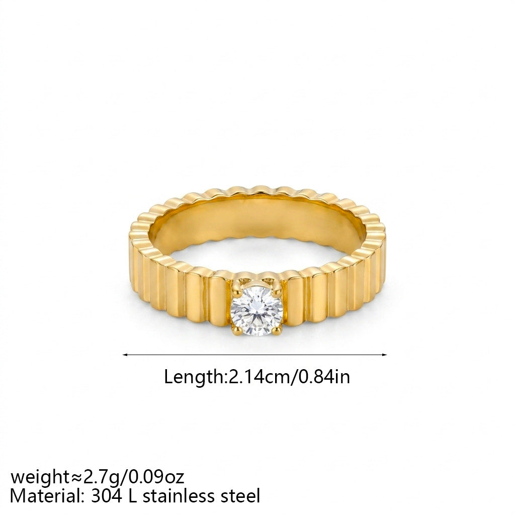 18K texture vertical stripe ring, single piece design, style jewelry