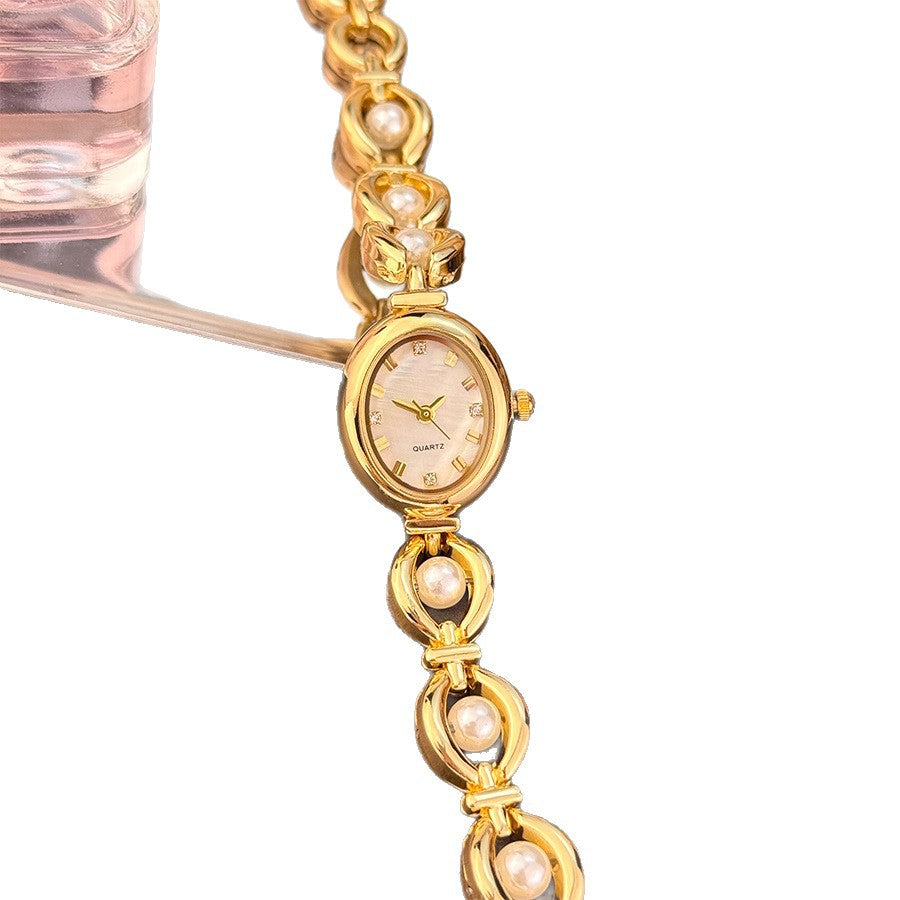 Elliptical Pearl Dial Bracelet Watch