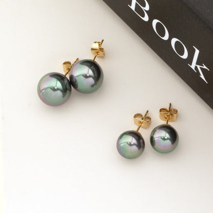 Tahitian Peacock Green Pearl Stud Earrings – S925 Silver