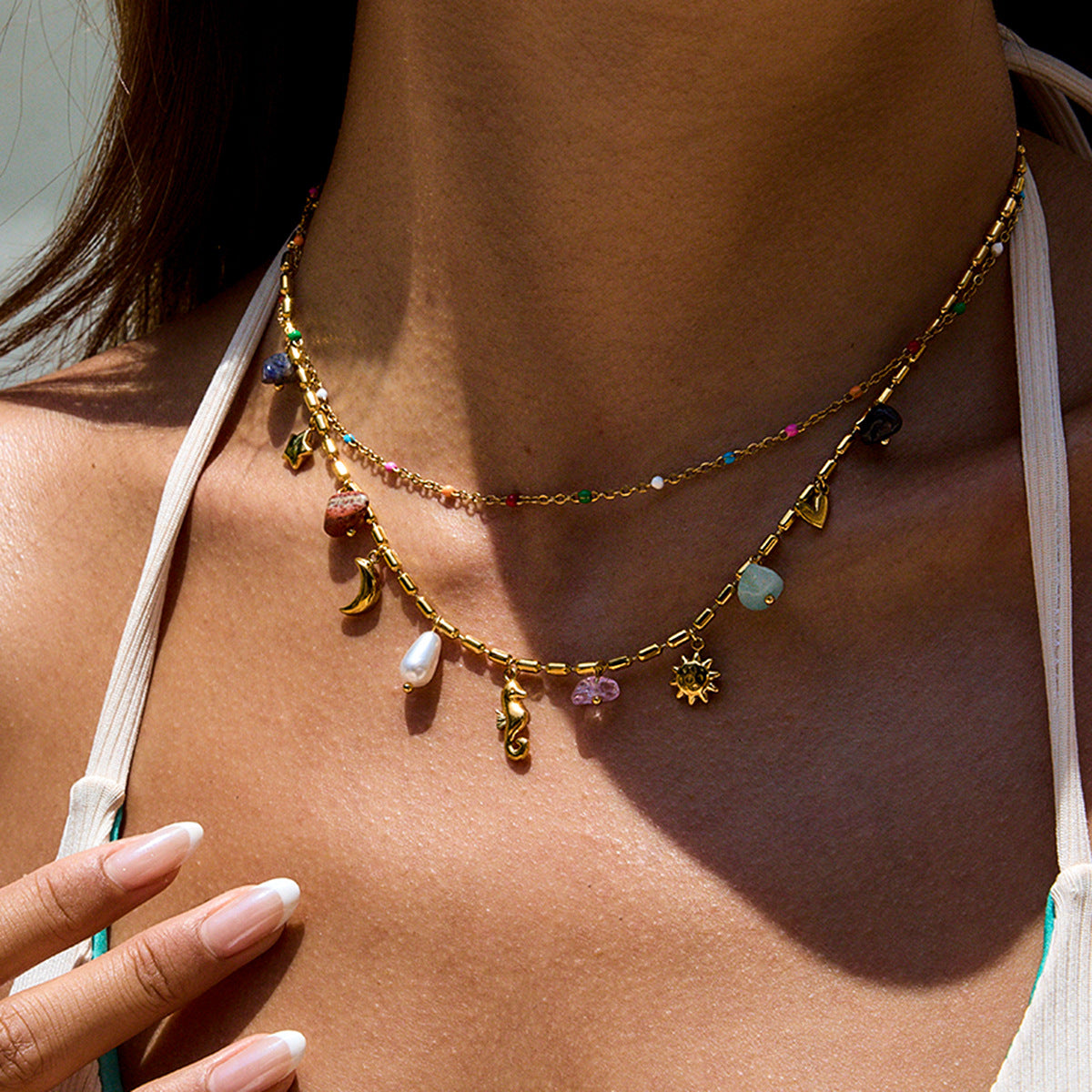 18K Pearl Heart Cross Pendant Necklace
