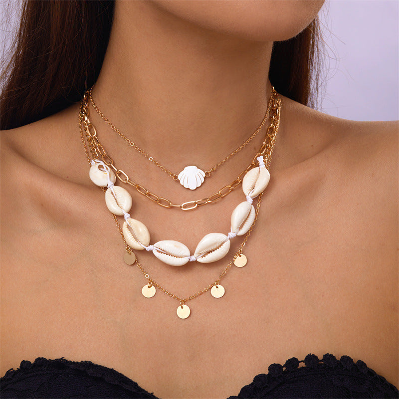 Marine vacation starfish, shells, conches, pearls, multi-layer exaggerated, multi-layer stacked pearls