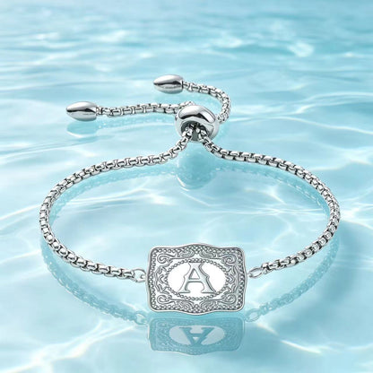 18K Lettered Embossed Fine Chain Bracelet