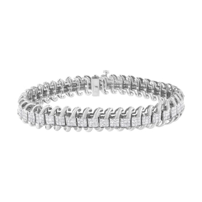 14K White Gold 5.0 Cttw Princess Cut Diamond 7" Invisible Set Wavy S-Link Tennis Bracelet (G-H Color, SI1-SI2 Clarity)