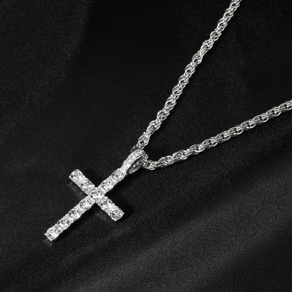 Eco-friendly zinc cross pendant, 4mm single-row chain