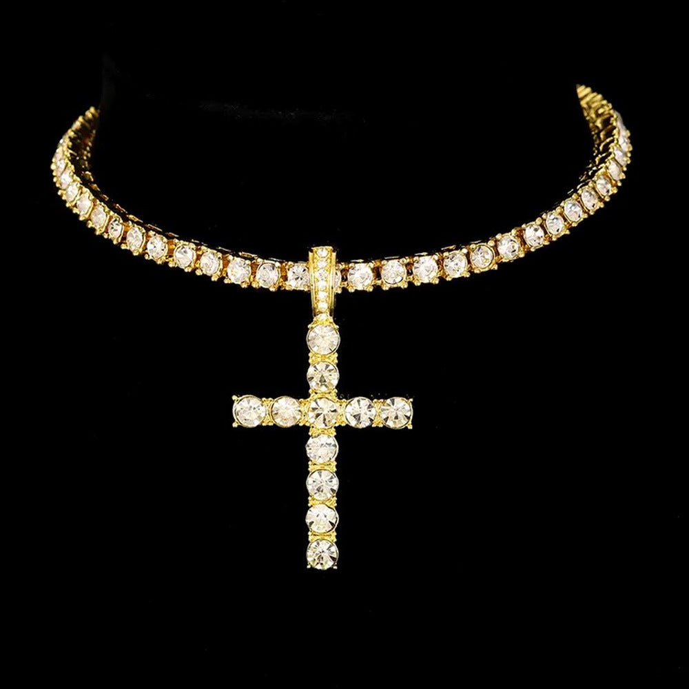 Eco-friendly zinc cross pendant, 4mm single-row chain