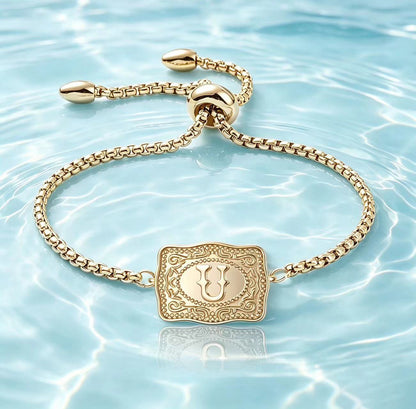 18K Lettered Embossed Fine Chain Bracelet