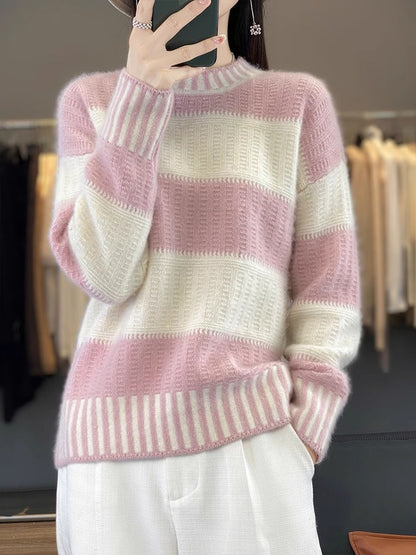 Women's Striped Knit Turtleneck Sweater