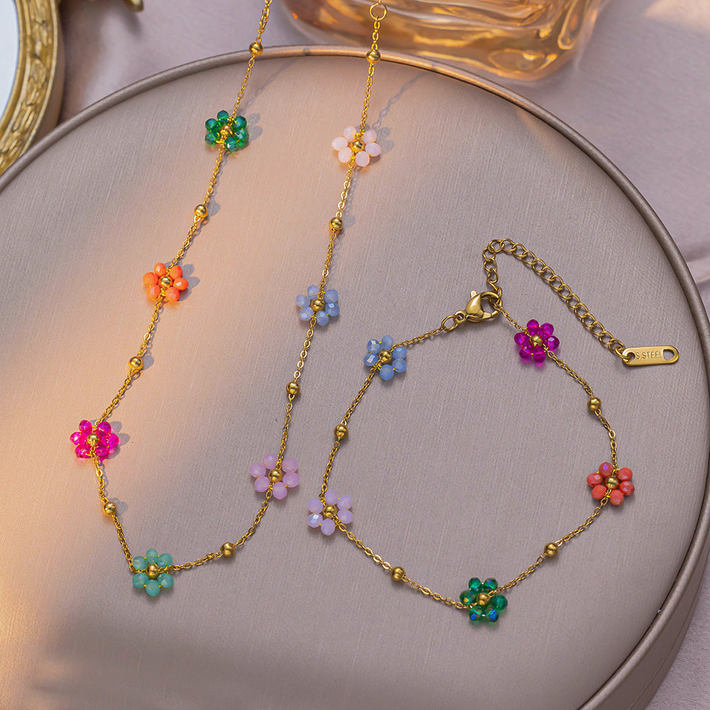 Colorful flower beaded girl dopamine girl all flower choker chain bracelet