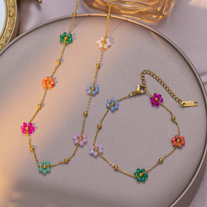 Colorful flower beaded girl dopamine girl all flower choker chain bracelet