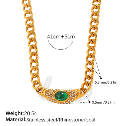 High-end vintage choker chain with cat's eye  inlaid style