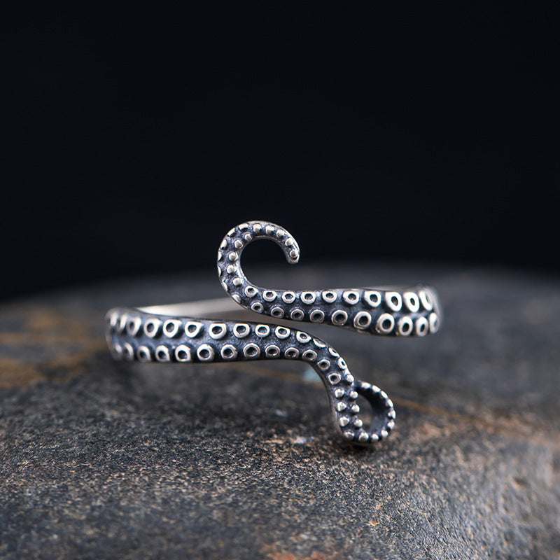 Cthulhu open ring style distressed craft octopus tentacle ring