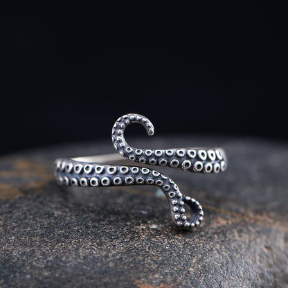 Cthulhu open ring style distressed craft octopus tentacle ring