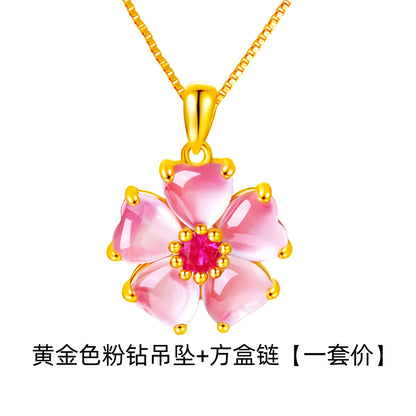Peach Blossom Heart Crystal Pendant Necklace