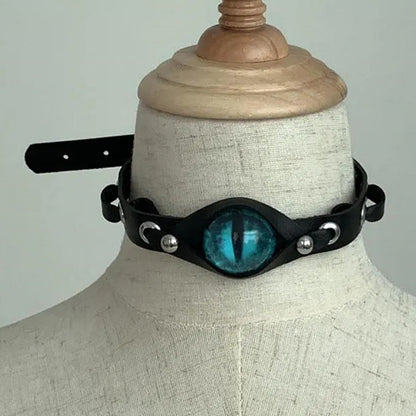 Y2K Spice Girl choker Necklace, Gothic Dark Abi Culture Eye Color leather collar