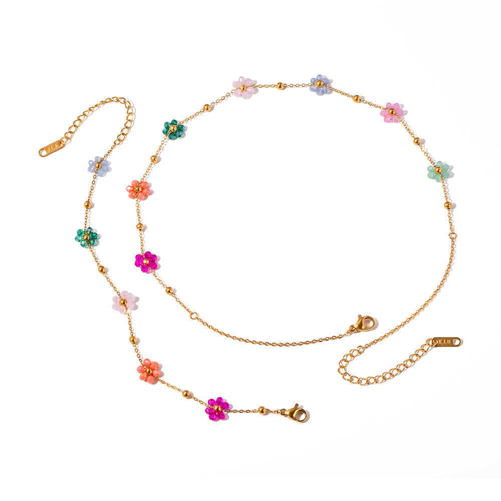 Colorful flower beaded girl dopamine girl all flower choker chain bracelet