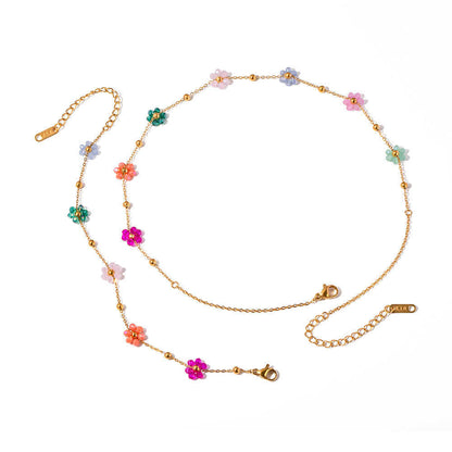 Colorful flower beaded girl dopamine girl all flower choker chain bracelet