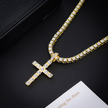 Eco-friendly zinc cross pendant, 4mm single-row chain