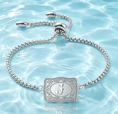 18K Lettered Embossed Fine Chain Bracelet