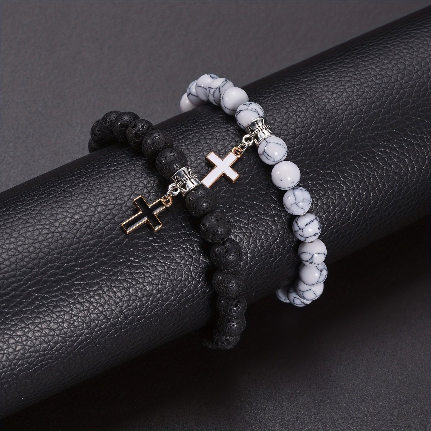 TUME8mm high-quality volcanic  cross bracelet Couple  bracelet