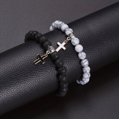 TUME8mm high-quality volcanic  cross bracelet Couple  bracelet