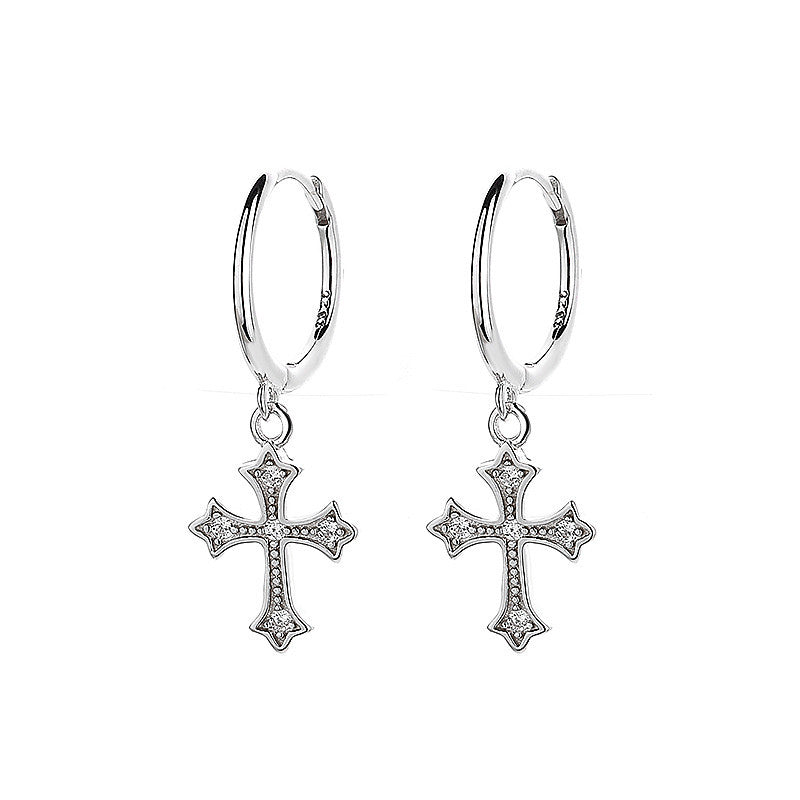 S925 Silver Micro-Inlaid Cross Stud Earrings – Delicate & Versatile