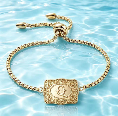 18K Lettered Embossed Fine Chain Bracelet
