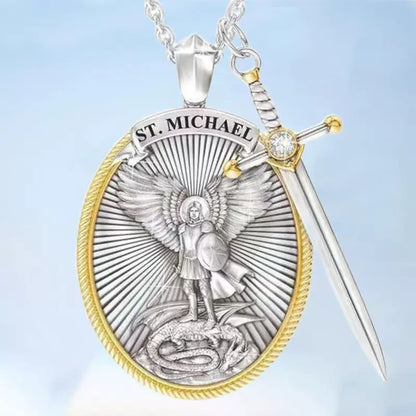 Oval Shield Knight Shield Sword Men's Pendant