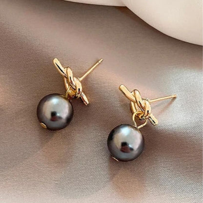 Grey Pearl Gold Bezel Stud Earrings – S925 Silver