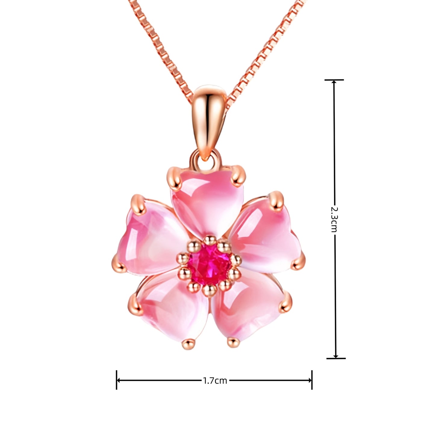 Peach Blossom Heart Crystal Pendant Necklace