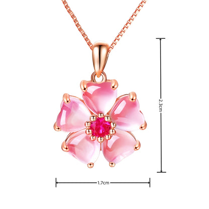 Peach Blossom Heart Crystal Pendant Necklace
