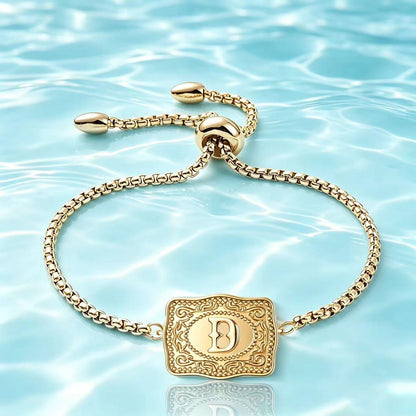 18K Lettered Embossed Fine Chain Bracelet