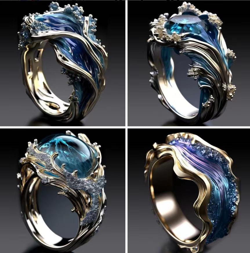 A lady's ring with wave enamel