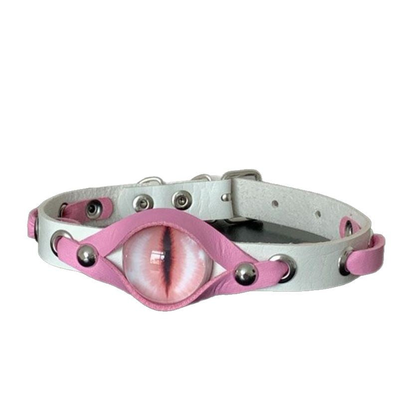 Y2K Spice Girl choker Necklace, Gothic Dark Abi Culture Eye Color leather collar