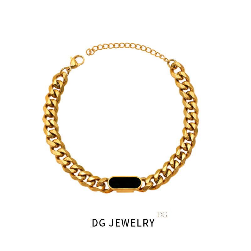 Oval Shell 18K Cuban Chain Bracelet