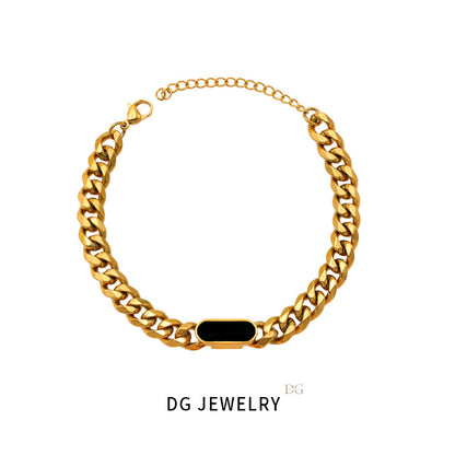 Oval Shell 18K Cuban Chain Bracelet