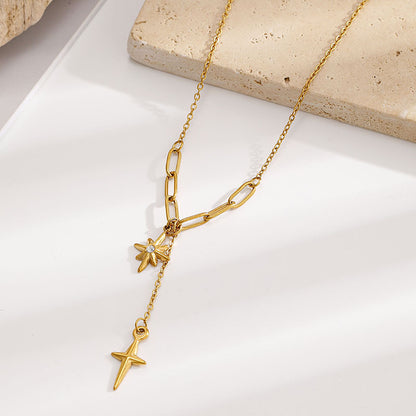 Octagonal star women's high-end tassel pendant set with starlight cross necklace