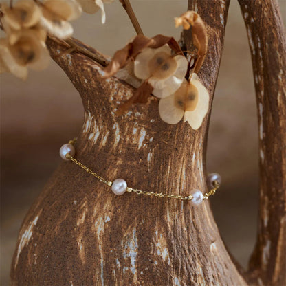 Hand-Strung Pearl & Gold-Plated Bead Bracelet