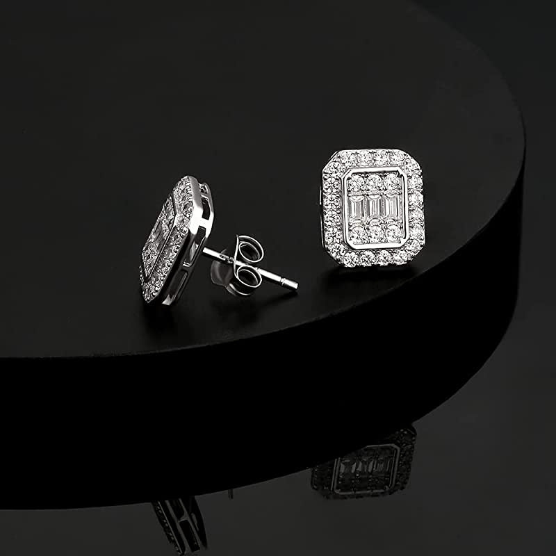 Men's ear studs set with square silver ear rings s925 silver ear stud silver jewelry