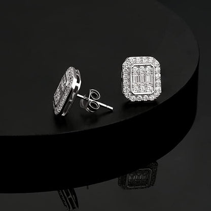 Men's ear studs set with square silver ear rings s925 silver ear stud silver jewelry