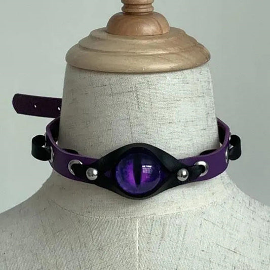 Y2K Spice Girl choker Necklace, Gothic Dark Abi Culture Eye Color leather collar