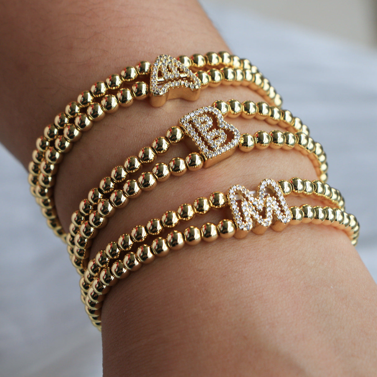 18K Bubble Letter Beaded Bracelet