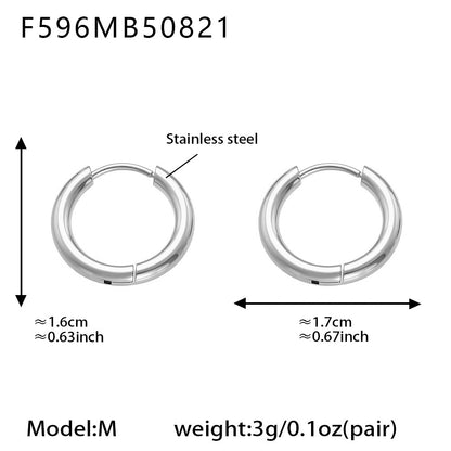Mysterious minimalist style color-blocked circle ear loops, versatile plain circle earrings PVD