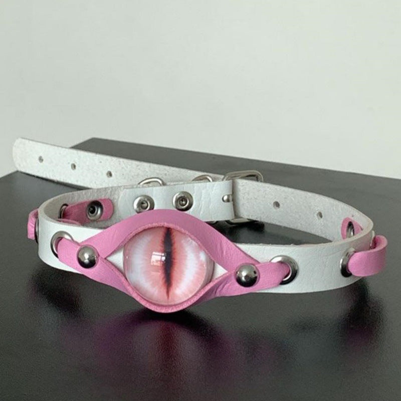 Y2K Spice Girl choker Necklace, Gothic Dark Abi Culture Eye Color leather collar