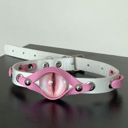 Y2K Spice Girl choker Necklace, Gothic Dark Abi Culture Eye Color leather collar