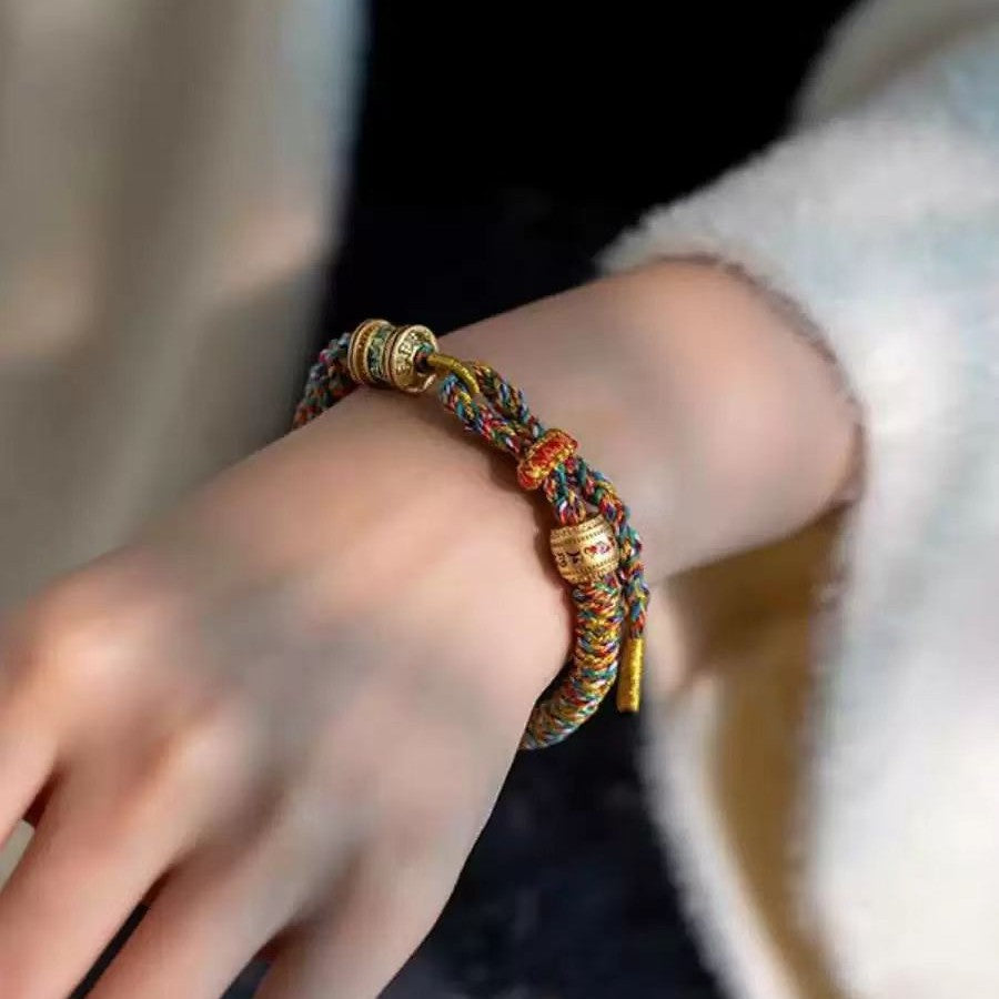 Five-Colour Hand-Woven Red Rope Bracelet
