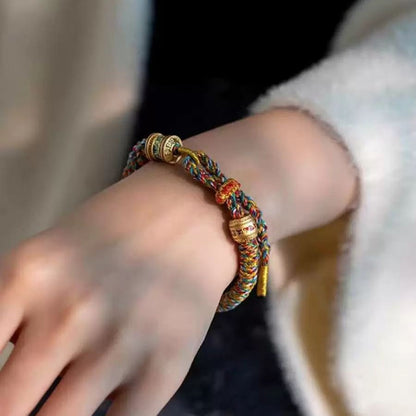 Five-Colour Hand-Woven Red Rope Bracelet